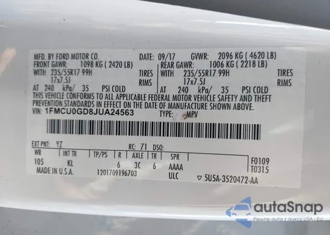2018 Ford Escape Se from USA, damaged, VIN 1FMCU0GD8JUA24563
